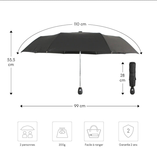 Parapluie automatique compact et résistant - Anti vent et retournement - ALISTAIR - Marque française garantie 1 an