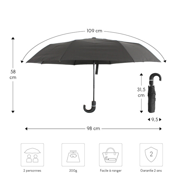 Parapluie automatique compact et résistant - Anti vent et retournement - ALISTAIR - Marque française garantie 1 an