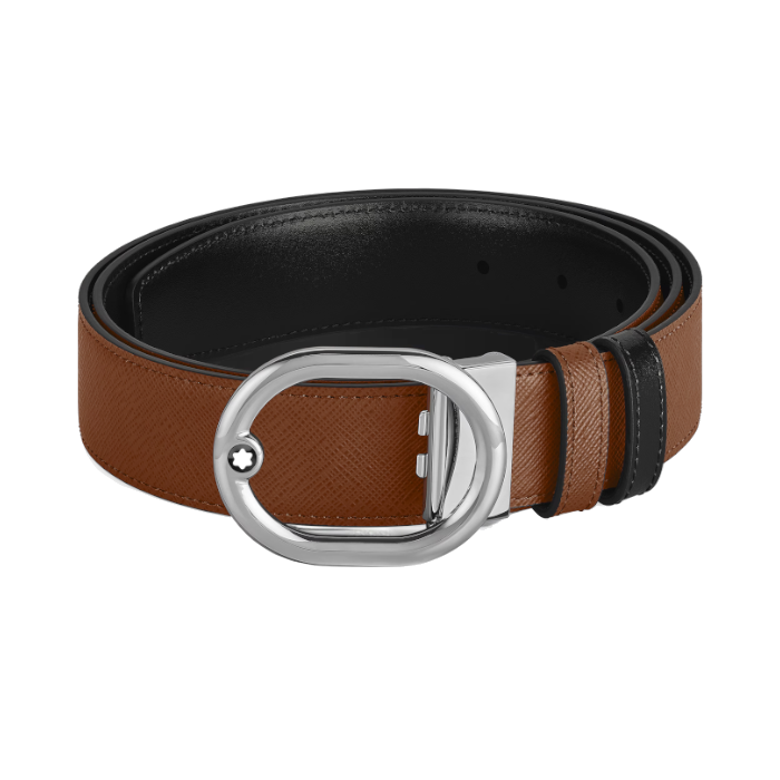 Ceinture Montblanc réversible à boucle L’Ovale de 35 mm en cuir fauve/noir