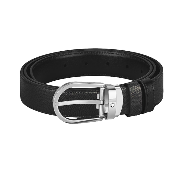 Ceinture Montblanc réversible à boucle fer à cheval de 30 mm en cuir noir/noir