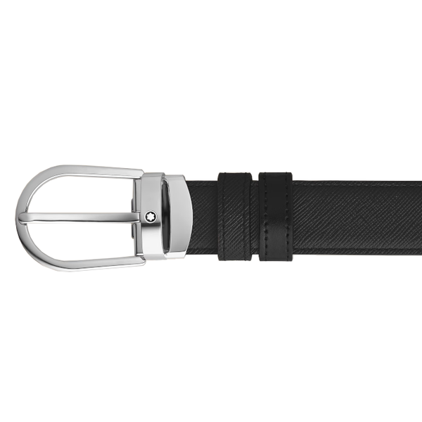 Ceinture Montblanc réversible à boucle fer à cheval de 30 mm en cuir noir/noir