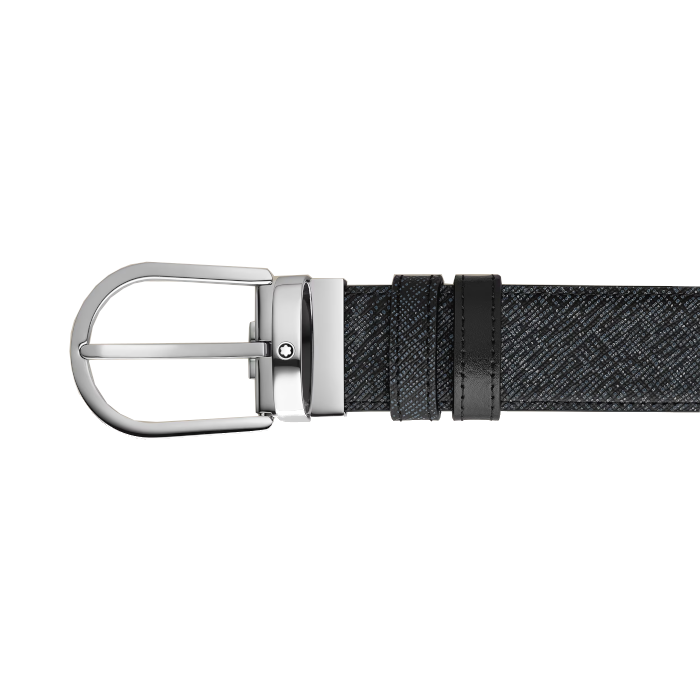 Ceinture Montblanc réversible à boucle fer à cheval de 35 mm en cuir bleu tweed/noir