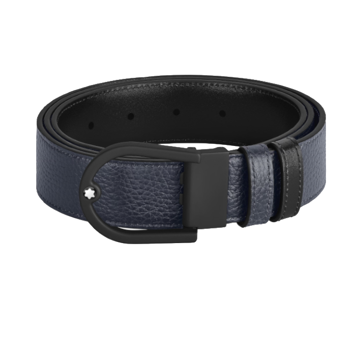 Ceinture Montblanc réversible boucle fer à cheval de 35 mm en cuir bleu nuit/noir