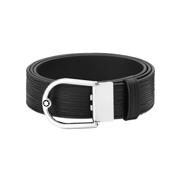 Ceinture Réversible De 35 Mm Avec Boucle Fer À Cheval En Cuir Noir Imprimé/Cuir Noir Lisse