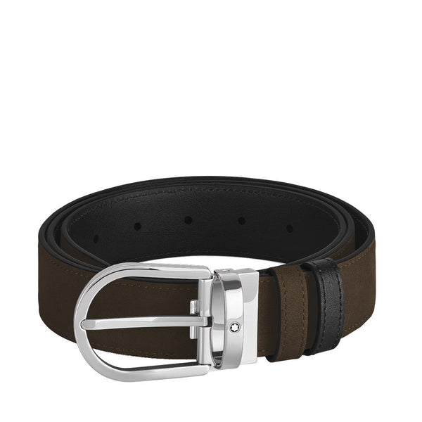 Ceinture Réversible Horseshoe Montblanc 35 mm en Suede Noir/Marron