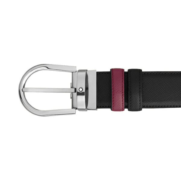 Ceinture réversible en cuir noir/cassis 35 mm avec boucle en fer à cheval