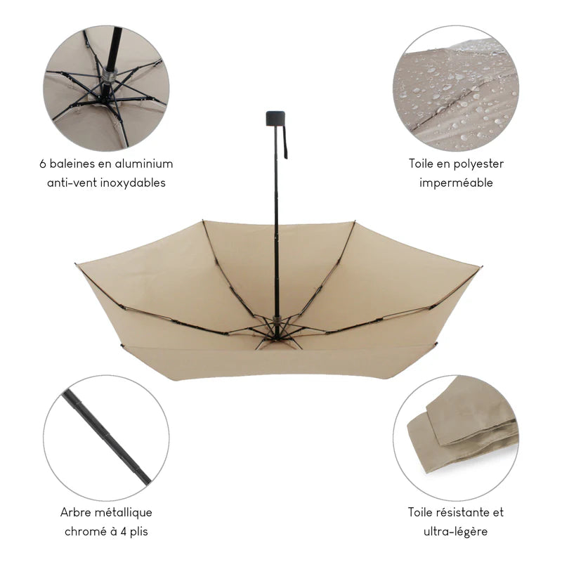 Parapluie ultra compact et résistant - Anti vent et retournement - ALISTAIR - Marque française garantie 1 an