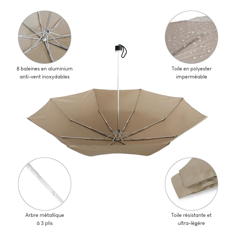 Parapluie ultra compact et résistant - Anti vent et retournement - ALISTAIR - Marque française garantie 1 an