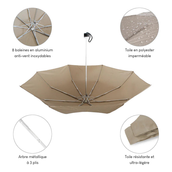 Parapluie ultra compact et résistant - Anti vent et retournement - ALISTAIR - Marque française garantie 1 an
