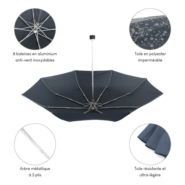 Parapluie ultra compact et résistant - Anti vent et retournement - ALISTAIR - Marque française garantie 1 an