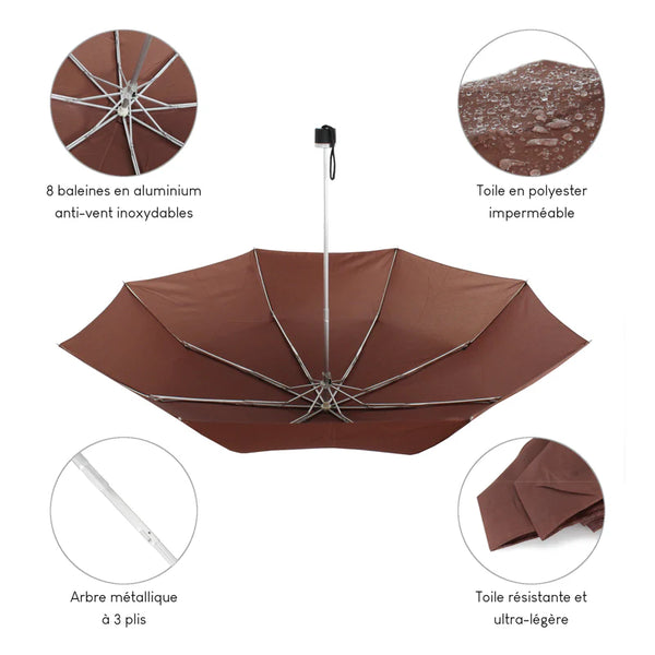 Parapluie ultra compact et résistant - Anti vent et retournement - ALISTAIR - Marque française garantie 1 an