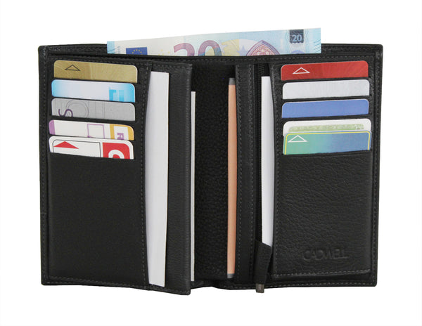 Portefeuille Homme 100% Cuir de Vachette - Noir - 12 Cartes – Noir