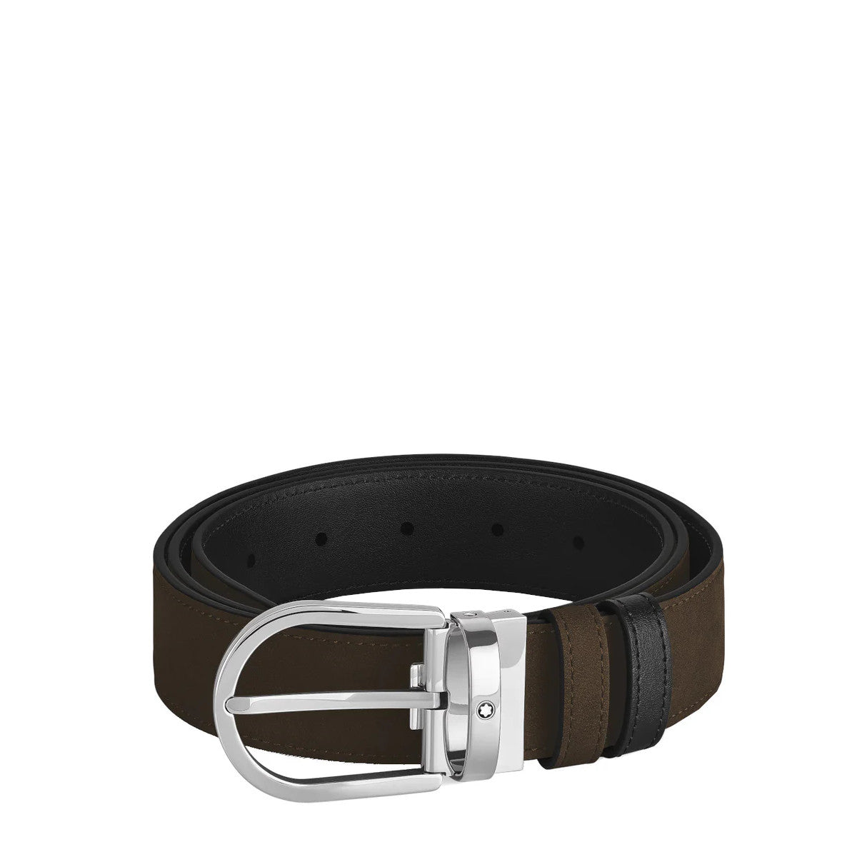 Ceinture Réversible Horseshoe Montblanc 35 mm en Suede Noir/Marron