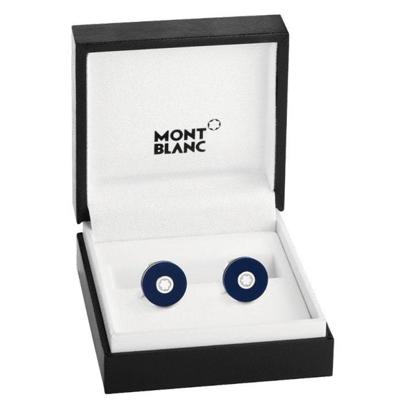 Boutons De Manchette Pix Ronds En Acier Inoxydable et Résine Bleu - Boutique-Officielle-Montblanc-Cannes