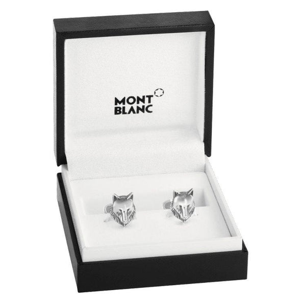 Boutons de manchette motif tête de loup en argent massif