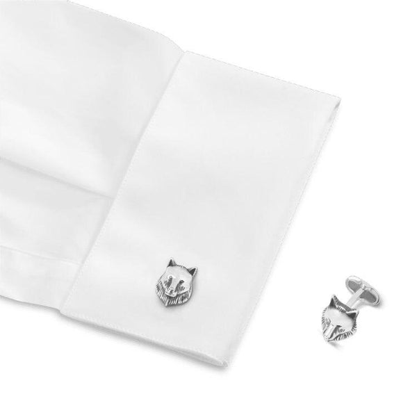 Boutons de manchette motif tête de loup en argent massif