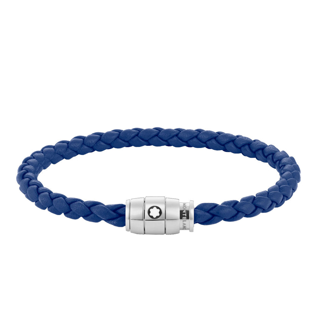 Bracelet en acier et cuir bleu avec fermeture à 3 anneaux
