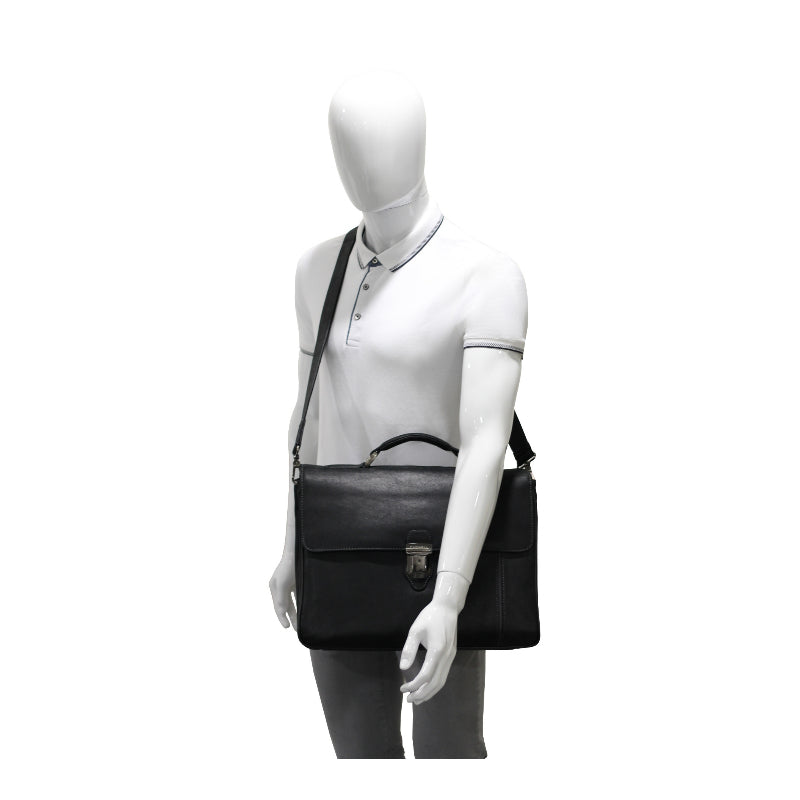 Cartable à rabat 2 soufflets Homme Noir Cadwell