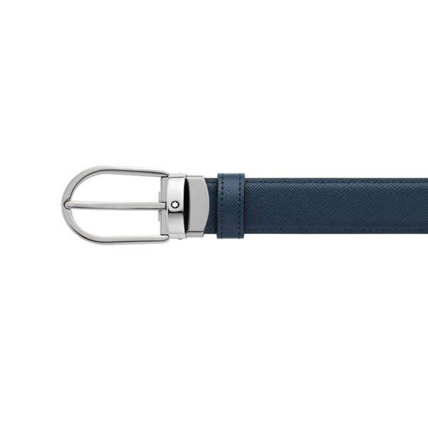 Ceinture réversible à boucle fer à cheval de 30 mm en cuir noir/bleu