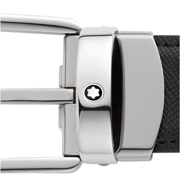 Ceinture réversible à boucle fer à cheval de 30 mm en cuir noir/bleu