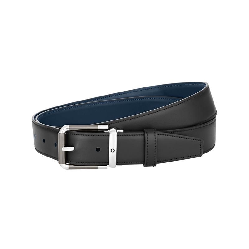 Ceinture réversible de 35 mm en cuir noir/bleu