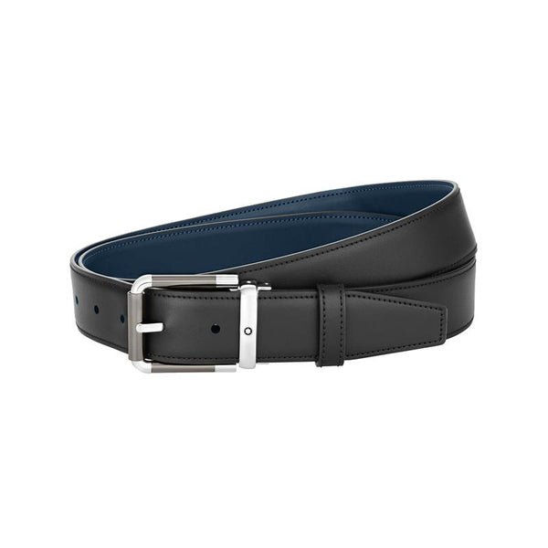 Ceinture réversible de 35 mm en cuir noir/bleu