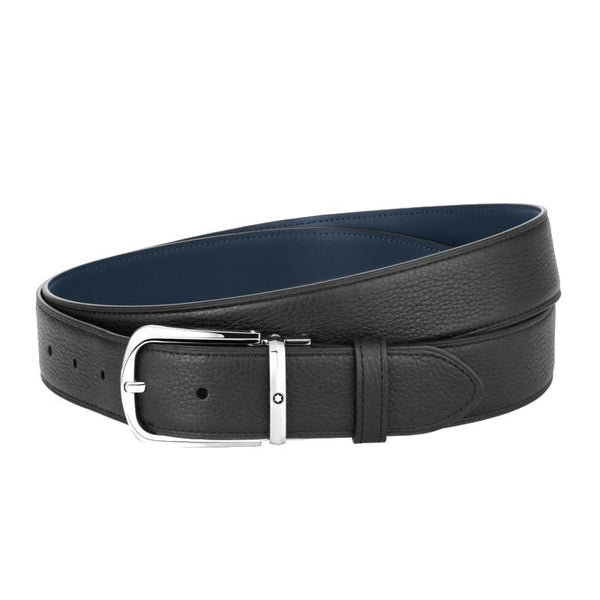 Ceinture réversible de 35 mm en cuir noir/bleu