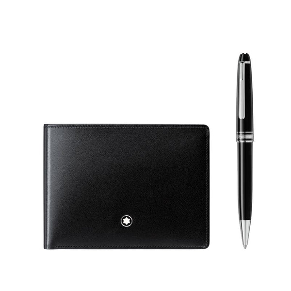 Coffret composé d’un stylo bille Meisterstück Classique platiné et d’un portefeuille 6cc Meisterstück
