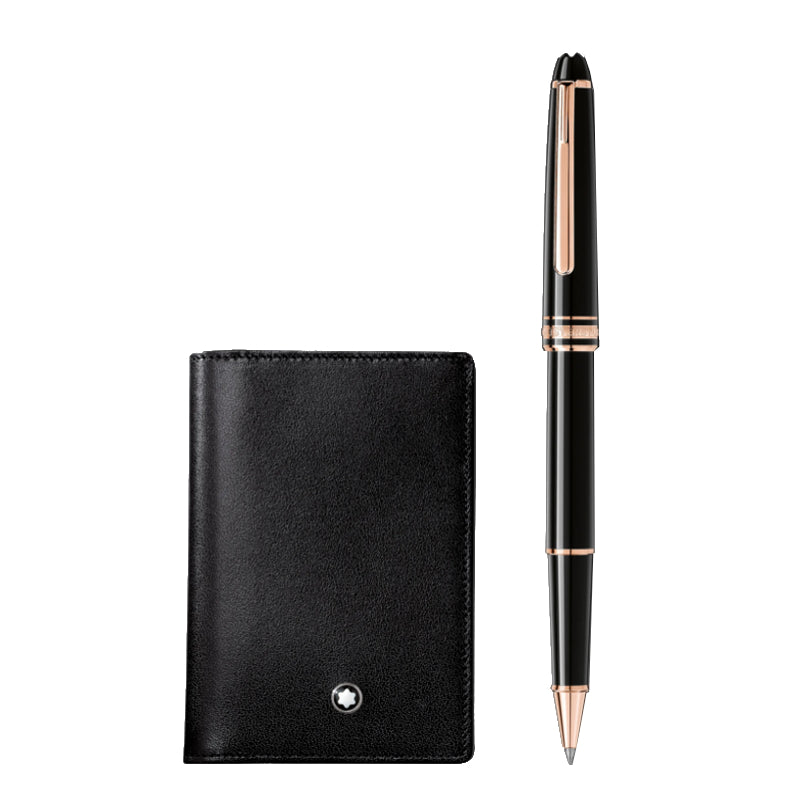 Coffret composé d’un rollerball Meisterstück Classique doré à l’or rose et d’un porte-cartes de visite Meisterstück avec soufflet
